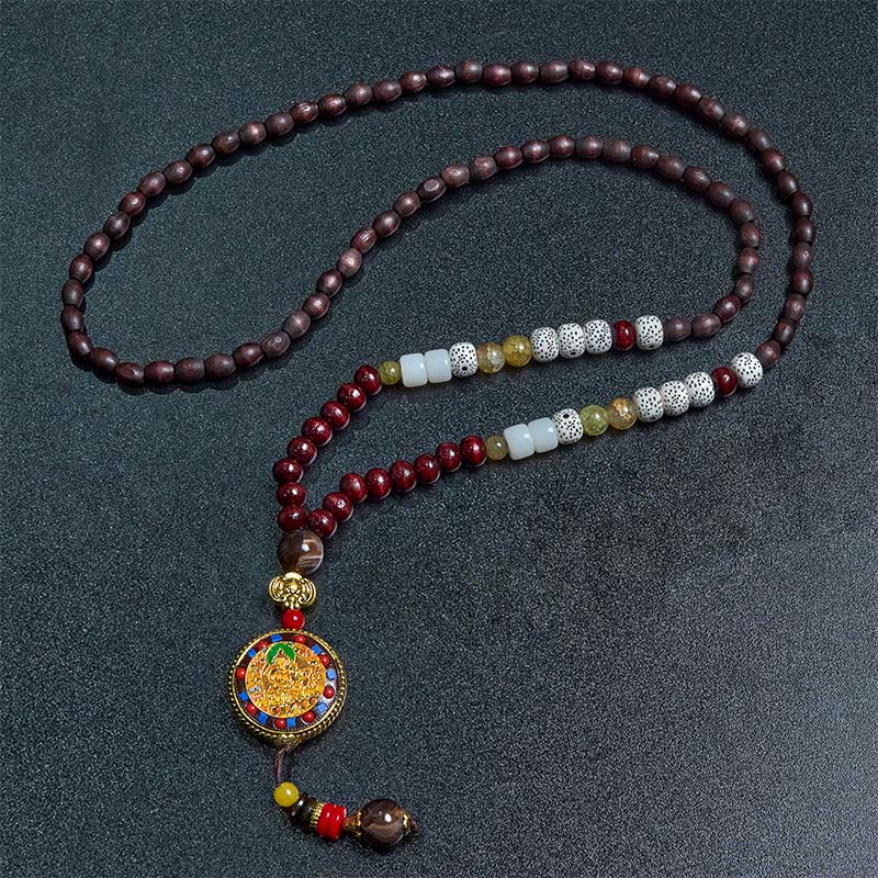 Buddha Stones Tibetan Handmade Wood Beads Om Mani Padme Hum Samantabhadra Bodhisattva Purity Necklace Pendant