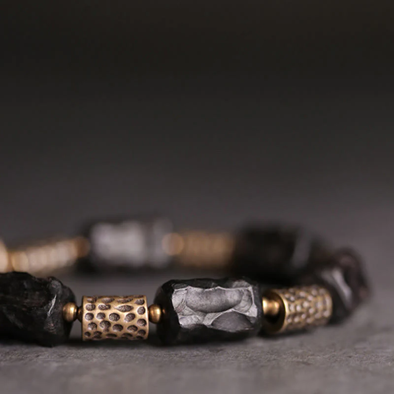 Buddha Stones Tibetan Ebony Wood Copper Calm Peace Bracelet
