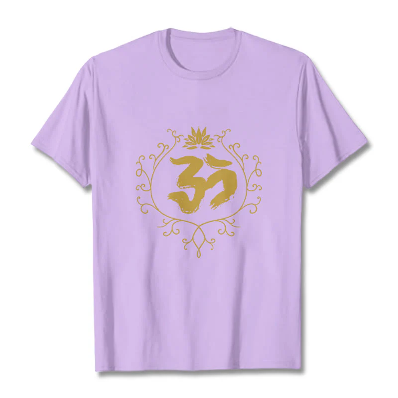 Buddha Stones Om Lotus Flower Vine Pattern Meditation Cotton Tee T-shirt