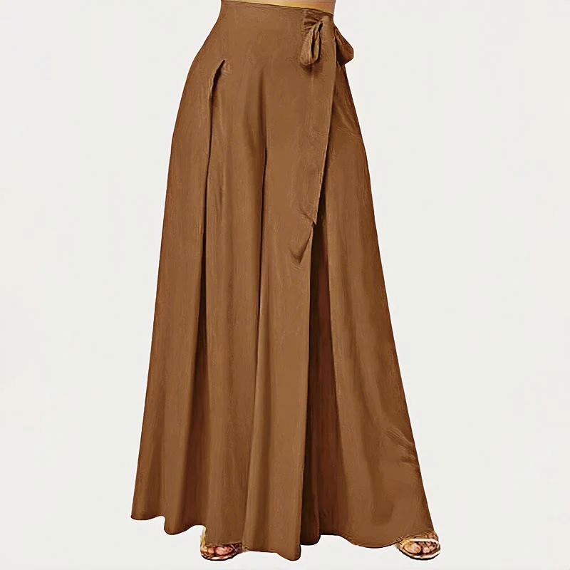 Buddha Stones Spring Casual Retro Plain Drawstring Women's Wide Leg Pants With Pockets