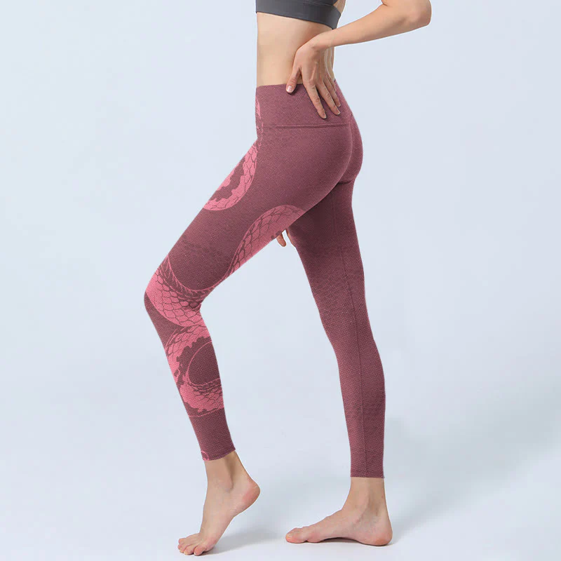 Buddha Stones Pink Snake And Snakeskin Print Gym Leggings Women's Yoga Pants