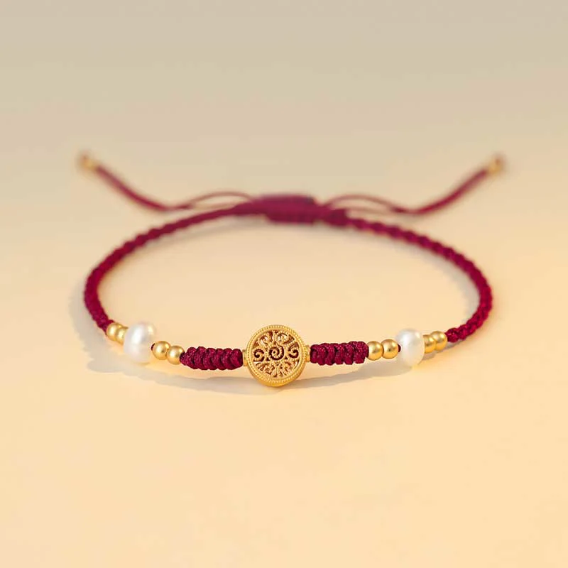 Buddha Stones Copper Coin Fortune Tree Luck Strength Braided Bracelet