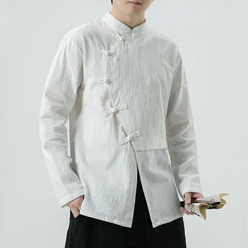 Buddha Stones Vintage Chinese Frog-Button Cotton Long Sleeve Men's Shirt