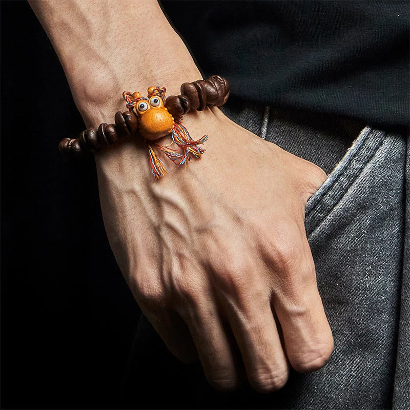 Buddha Stones Handmade Funny Hippo Coffee Beans Wenge Wood Bracelet