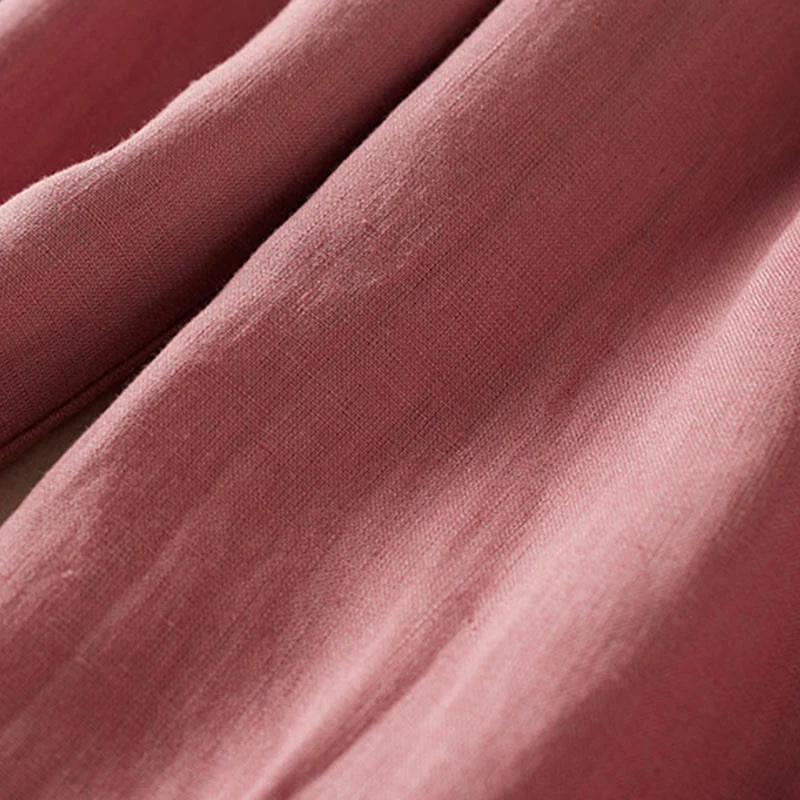 Buddha Stones Summer Small Flower Embroidery Cotton Linen Harem Pants With Pockets