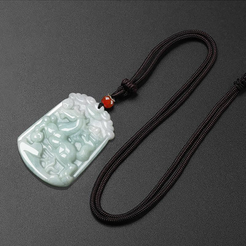 Buddha Stones Natural Jade 12 Chinese Zodiac Abundance Amulet Pendant Necklace
