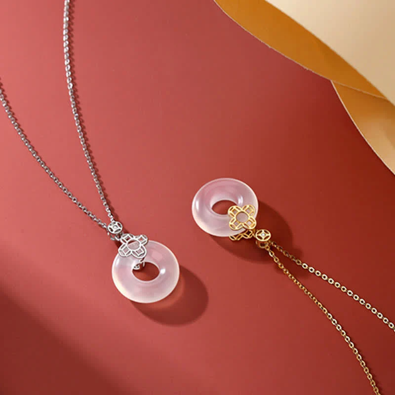 Buddha Stones 925 Sterling Silver Chalcedony Coin Peace Buckle Positive Necklace Pendant