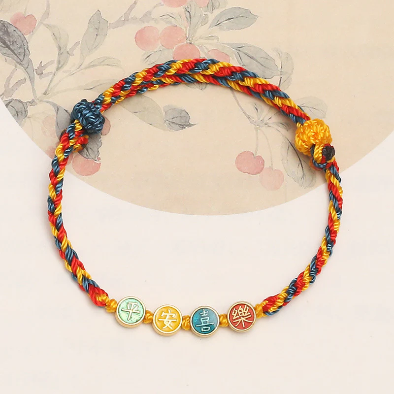 Buddha Stones Handmade Dunhuang Color Thread Peace And Joy Protection Braid String Bracelet