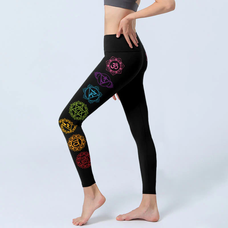 Buddha Stones OM Symbol Sanskrit Characters Print Gym Leggings Women's Yoga Pants