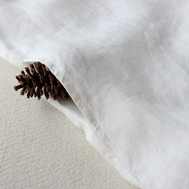 Buddha Stones Buttons Design Lapel Three Quarter Sleeve Cotton Linen Midi Dress With Pockets