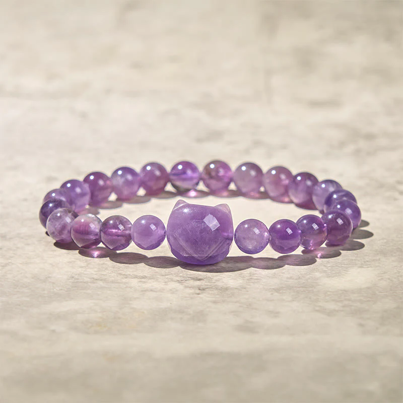 Buddha Stones Cute Cat Face Amethyst Spiritual Awareness Bracelet