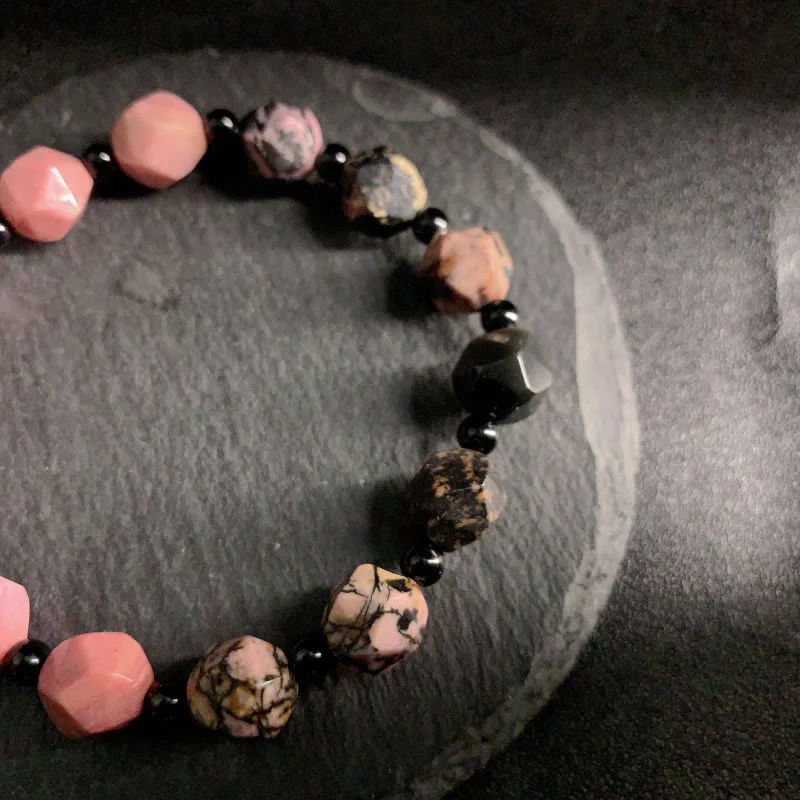 Buddha Stones Natural Rhodonite Black Line Red Spot Stone Polygon Beads Healing Bracelet