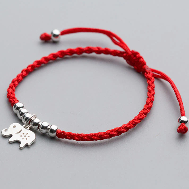 Buddha Stones 925 Sterling Silver Beads Snowflake Elephant Red String Luck Bracelet