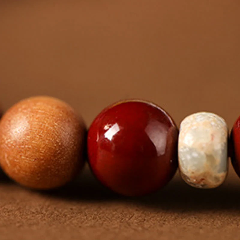 Buddha Stones Cinnabar Wood Beads Lotus Fu Character Blessing Bracelet