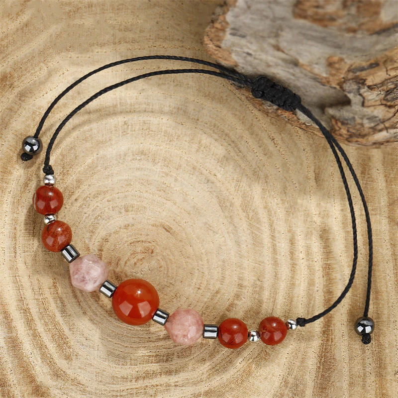 Buddha Stones Believe You Can Carnelian Red Jasper Hematite Sun Stone Positive Bracelet