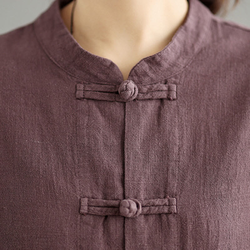 Buddha Stones Casual Frog-button Women's Cotton Linen Coat With Pockets