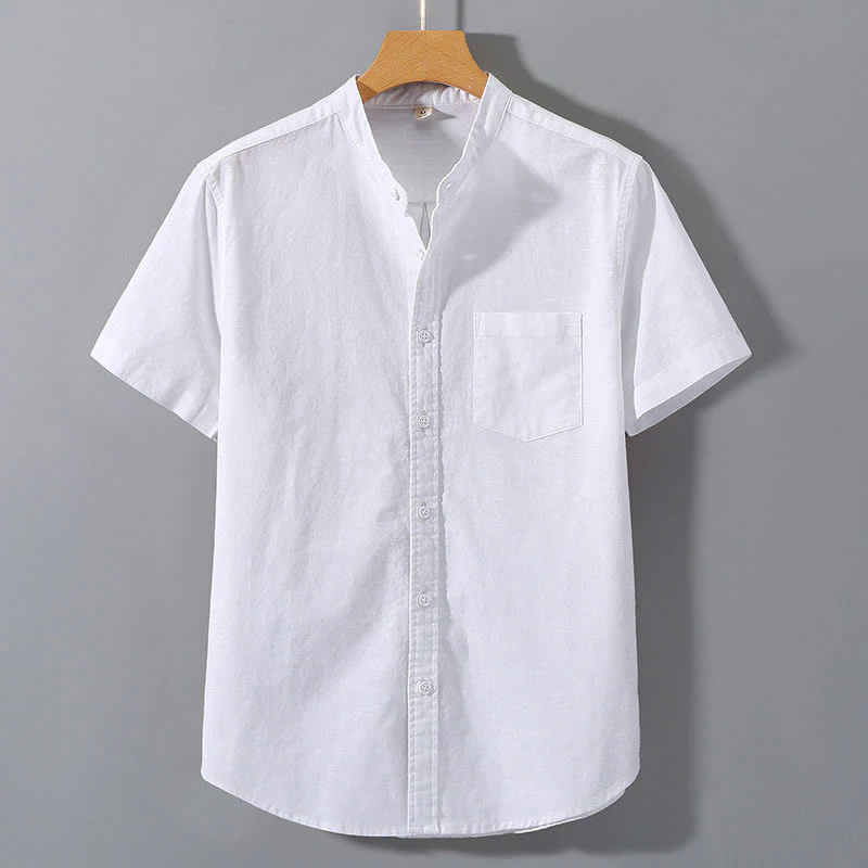 Buddha Stones Summer Men's Short Sleeve Button Down Cotton Linen Shirt