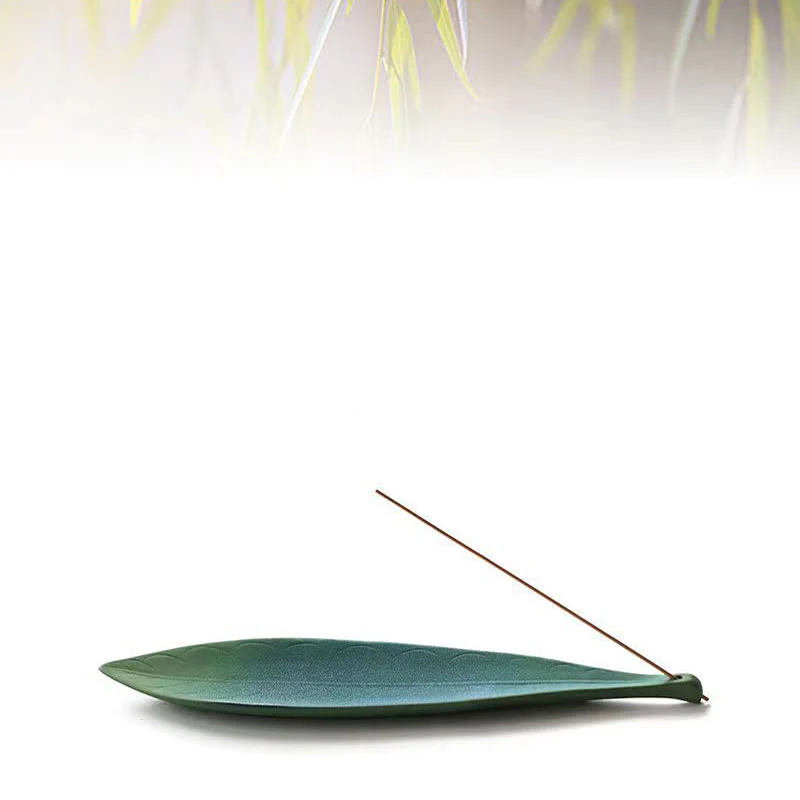 Buddha Stones Willow Leaf Healing Ceramic Stick Incense Burner Decoration