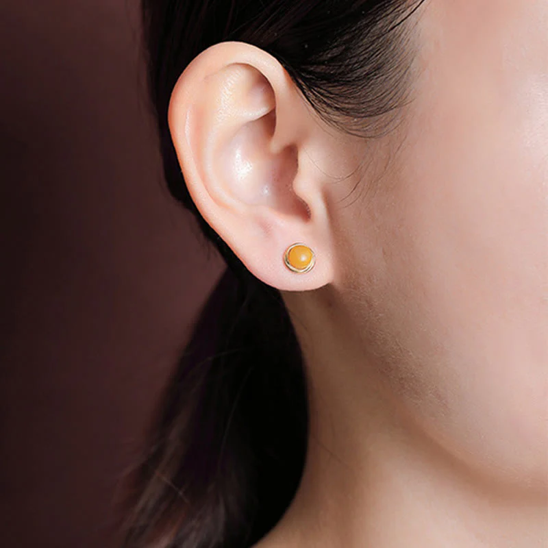 Buddha Stones 925 Sterling Silver Hetian Jade Agate Amber Luck Earrings