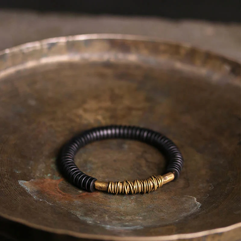 Buddha Stones Calm Tibetan Ebony Wood Copper Bracelet