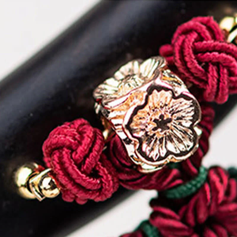 Buddha Stones Ebony Red String Chinese Knot Tassel Protection Hairpin