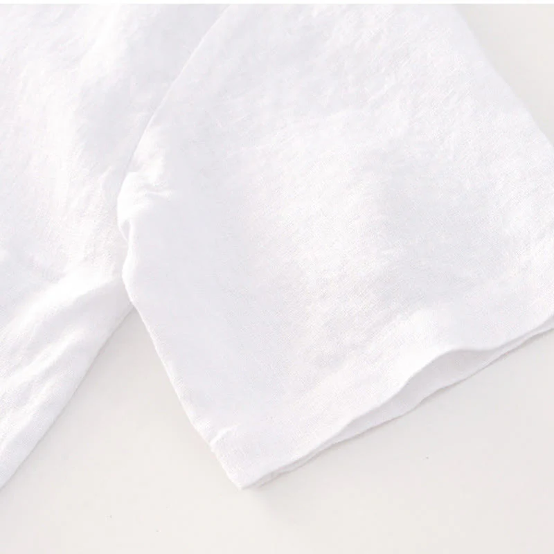 Buddha Stones Solid Summer Short Sleeve Buttons Linen Men's Shirt With Pockets