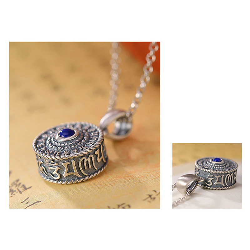 Buddha Stones 925 Sterling Silver Om Mani Padme Hum Lazurite Love Peace Necklace Pendant