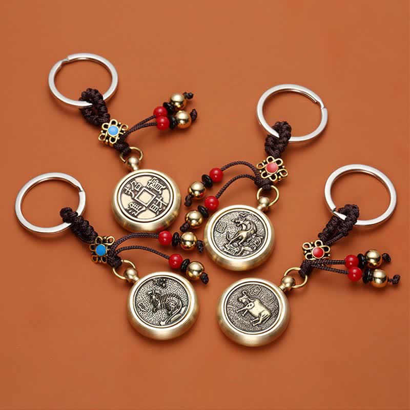 Buddha Stones 12 Chinese Zodiac Blessing Wealth Fortune Keychain