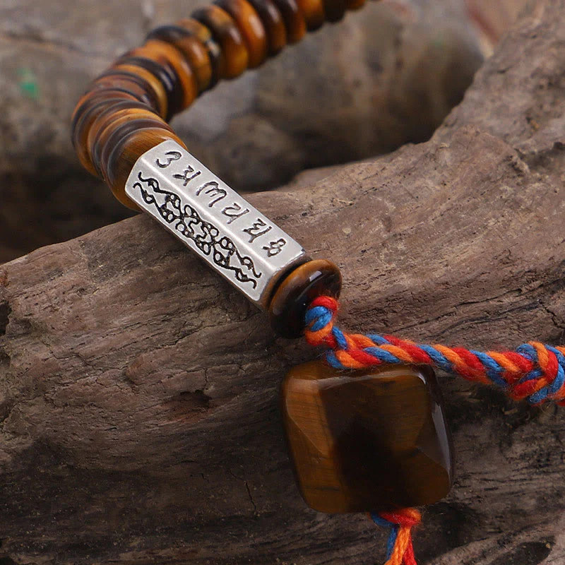 Buddha Stones Tibetan Tiger Eye Om Mani Padme Hum Protection Power Bracelet
