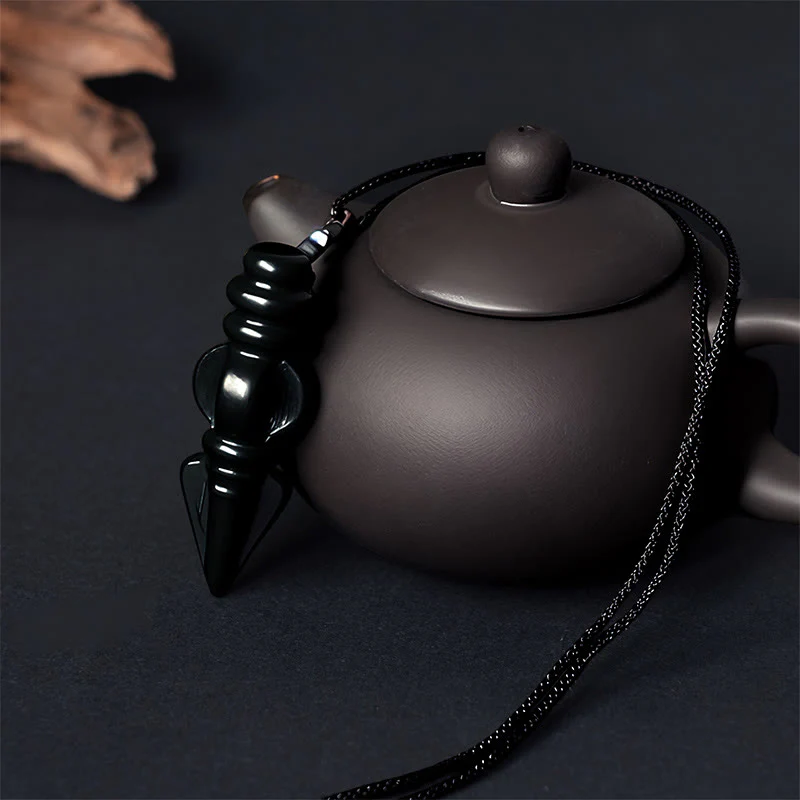 Buddha Stones Tibetan Hetian Cyan Jade Pestle Vajra Dorje Star Harmony Necklace Pendant