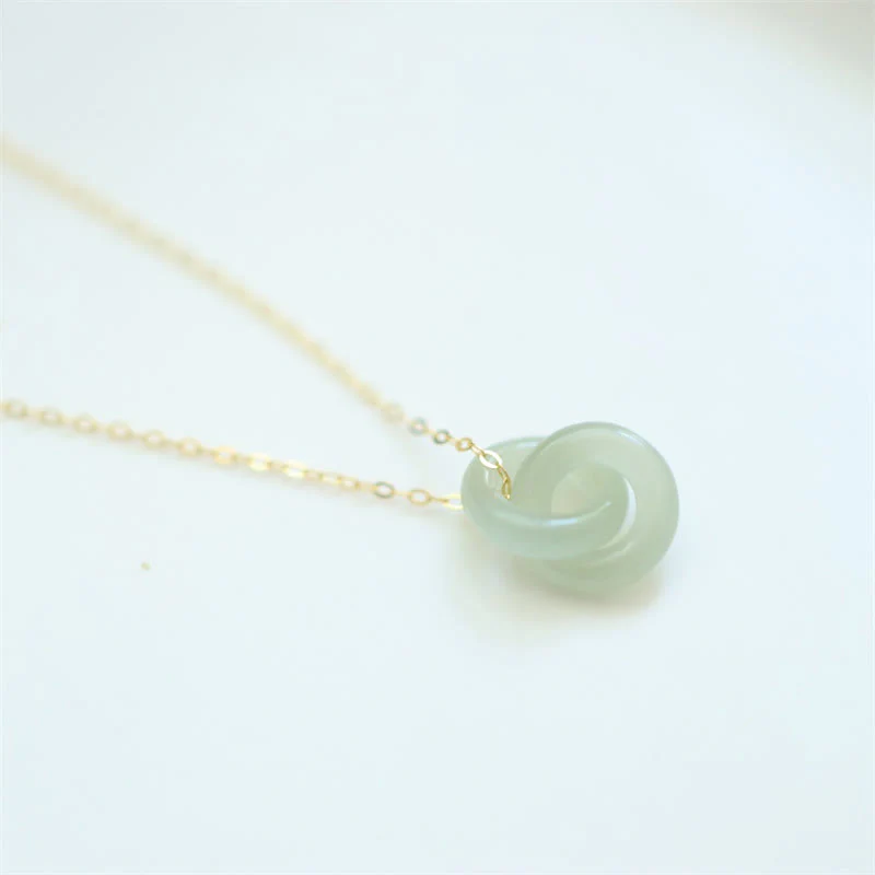 Buddha Stones 925 Sterling Silver Natural Double Peace Buckle Hetain Jade Luck Necklace Pendant