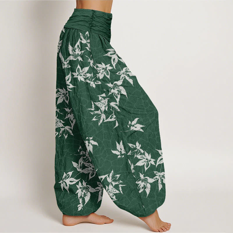 Buddha Stones Casual Maple Leaf Pattern Women's Elastic Waist Harem Pants