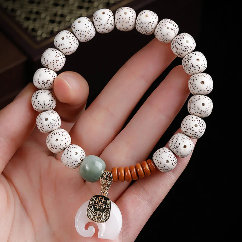 Buddha Stones Hand PolishedStar Moon Bodhi Seed Elephant Pattern Inner Peace Bracelet