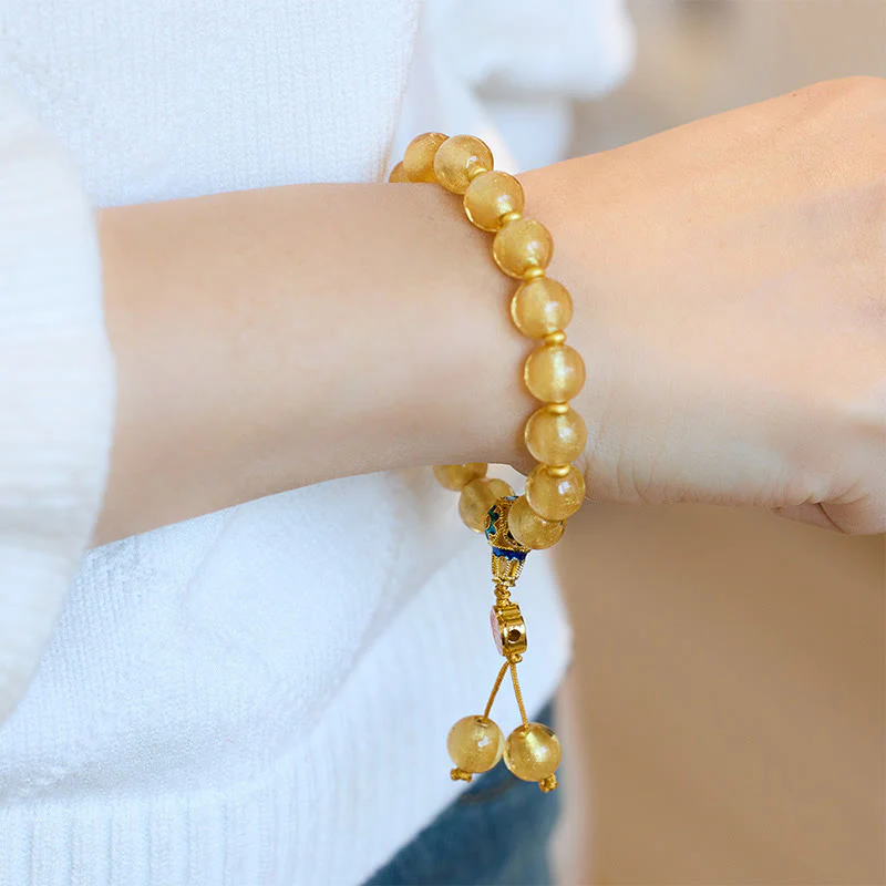 Buddha Stones Gold Foil Liuli Glass Bead Ruyi Golden Ingot Fortune Bracelet