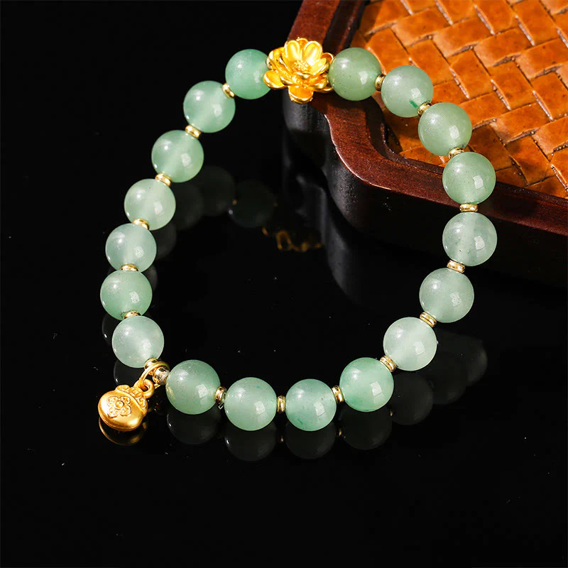 Buddha Stones Natural Jade Green Aventurine Gourd Fu Character Luck Bracelet