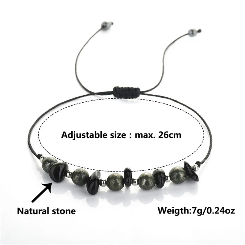 Buddha Stones I Am Protected Iron Pyrite Black Obsidian Fulfillment Bracelet