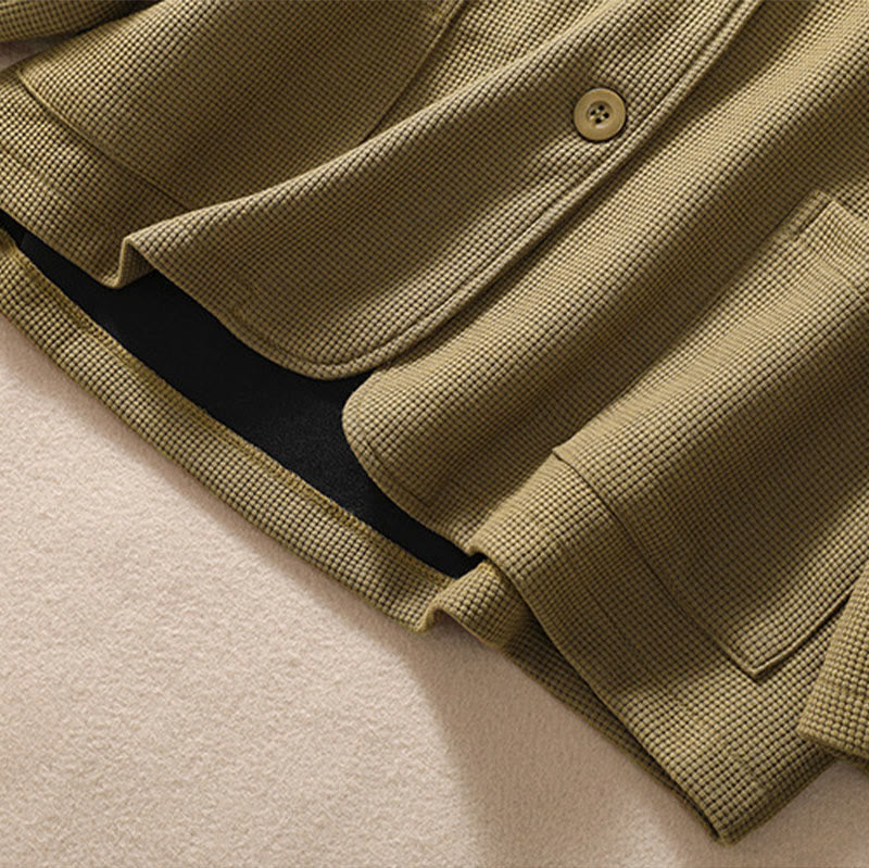 Buddha Stones Plain Lapel Women's Cotton Jacket With Pockets