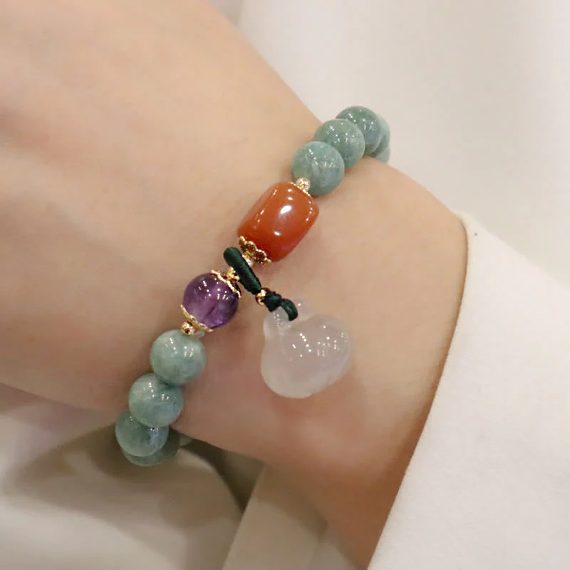 Buddha Stones Cyan Jade Lotus Pumpkin Wish Peace Buckle Amethyst Crystal Healing Bracelet