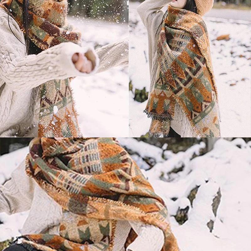 Buddha Stones Tibetan Shawl Classic Geometry Pattern Winter Cozy Travel Scarf Wrap