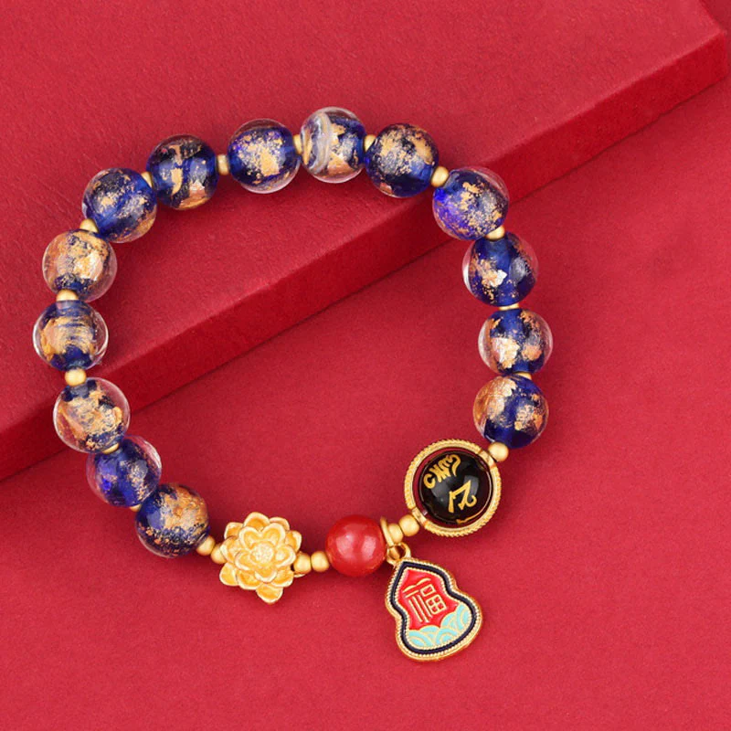 Buddha Stones Tibet Om Mani Padme Hum Fu Character Gourd Charm Lotus Liuli Glass Bead Luck Bracelet