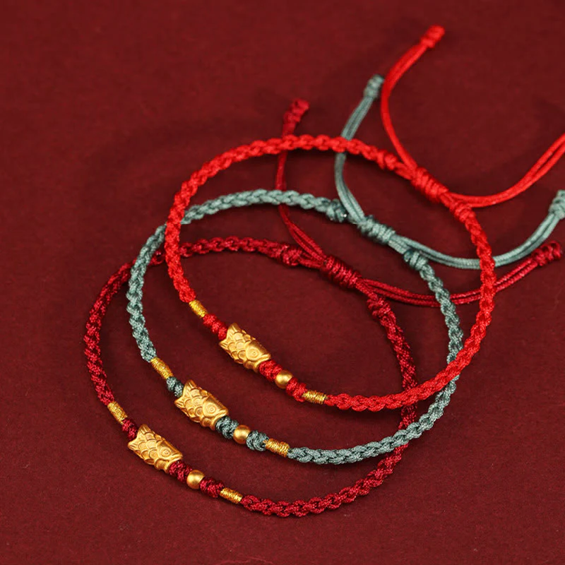 Buddha Stones 999 Gold Luck Protection Koi Fish Handmade Braided String Bracelet