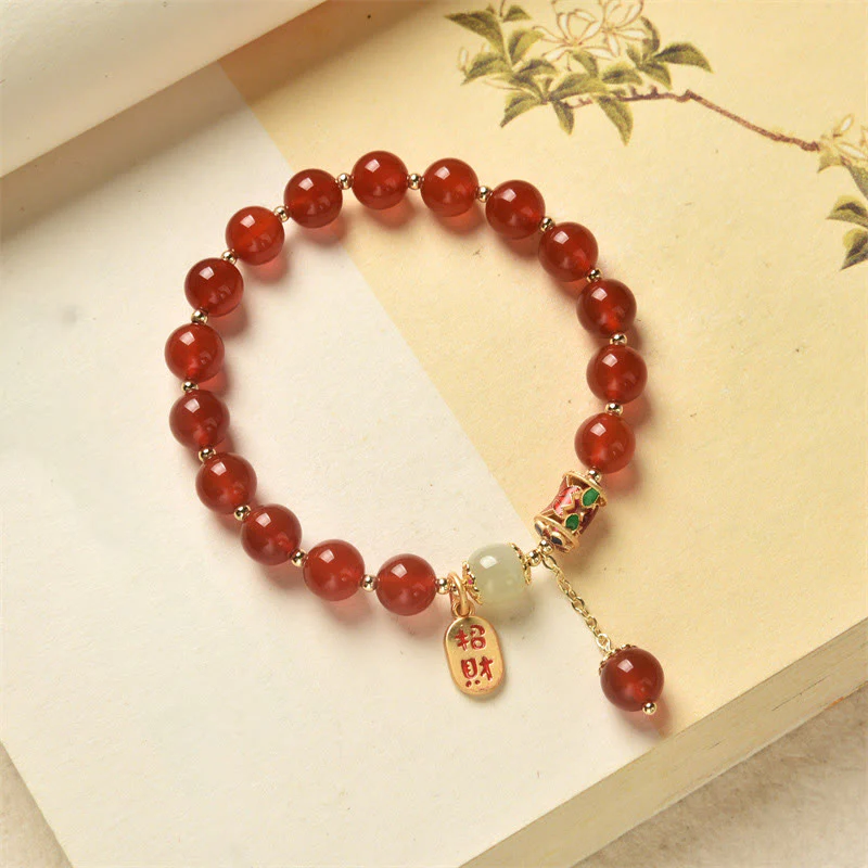 Buddha Stones Natural Red Agate Jade Confidence Fortune Blessing Charm Bracelet