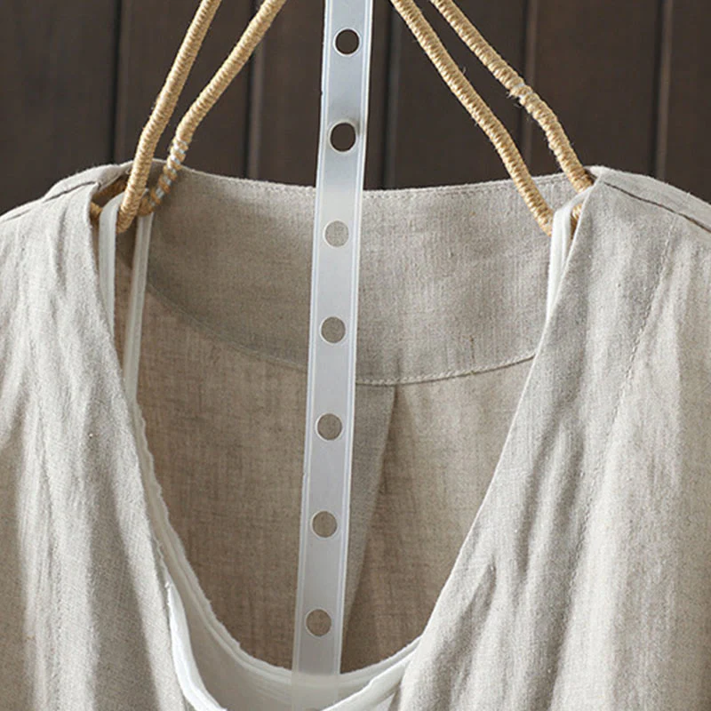 Buddha Stones Pure Color V-neck Women's Cotton Jacket With Pockets