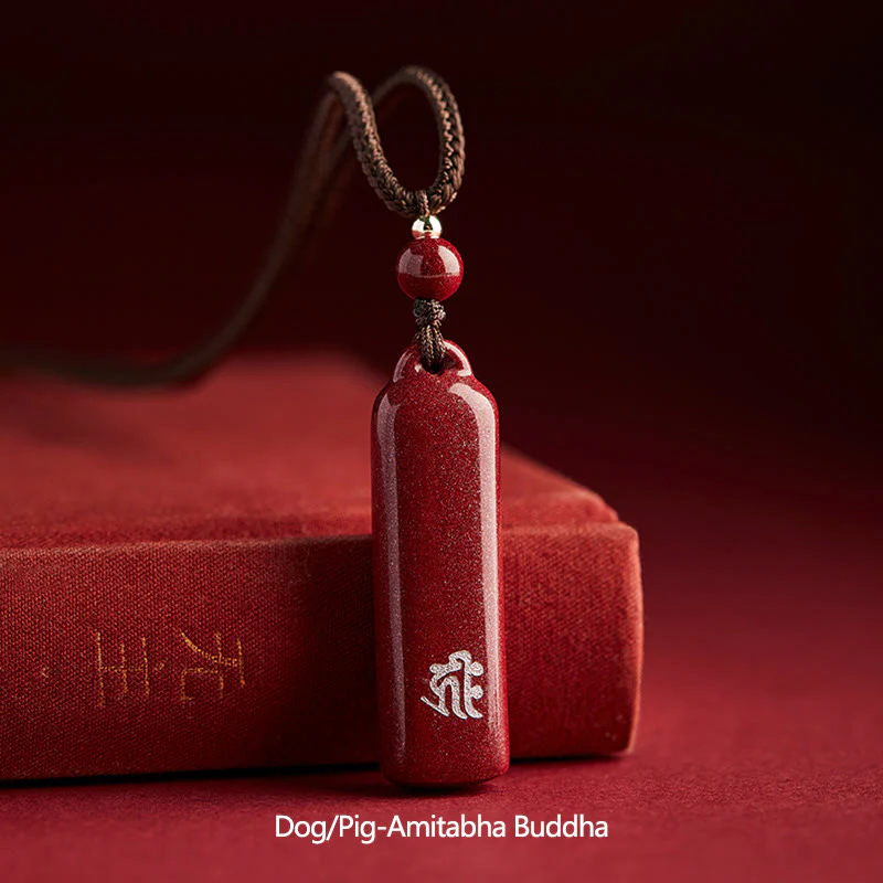 Buddha Stones Chinese Zodiac Natal Buddha Cinnabar Amulet Protection String Necklace Pendant