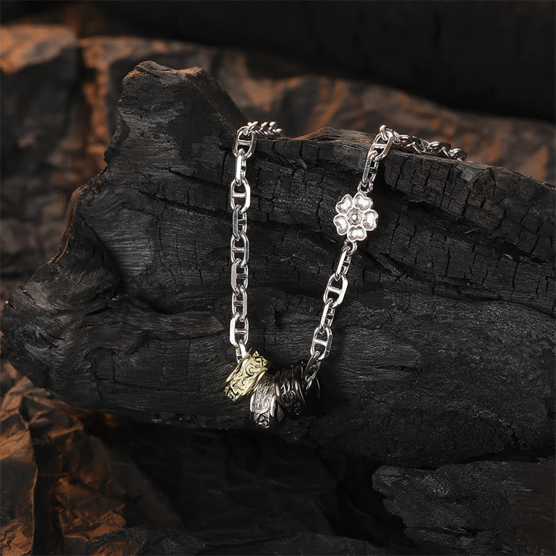 Buddha Stones 925 Sterling Silver Retro Tang Dynasty Flower Design Luck Energy Chain Necklace Pendant