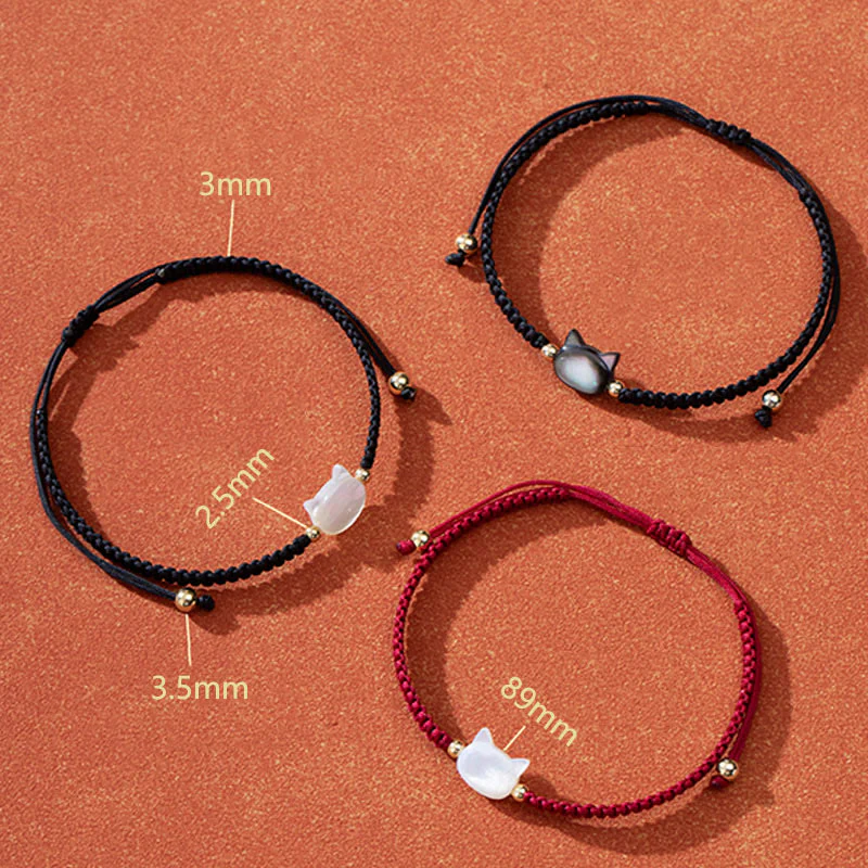 Buddha Stones Faceless Cat Head Red String Shell Connection Bracelet
