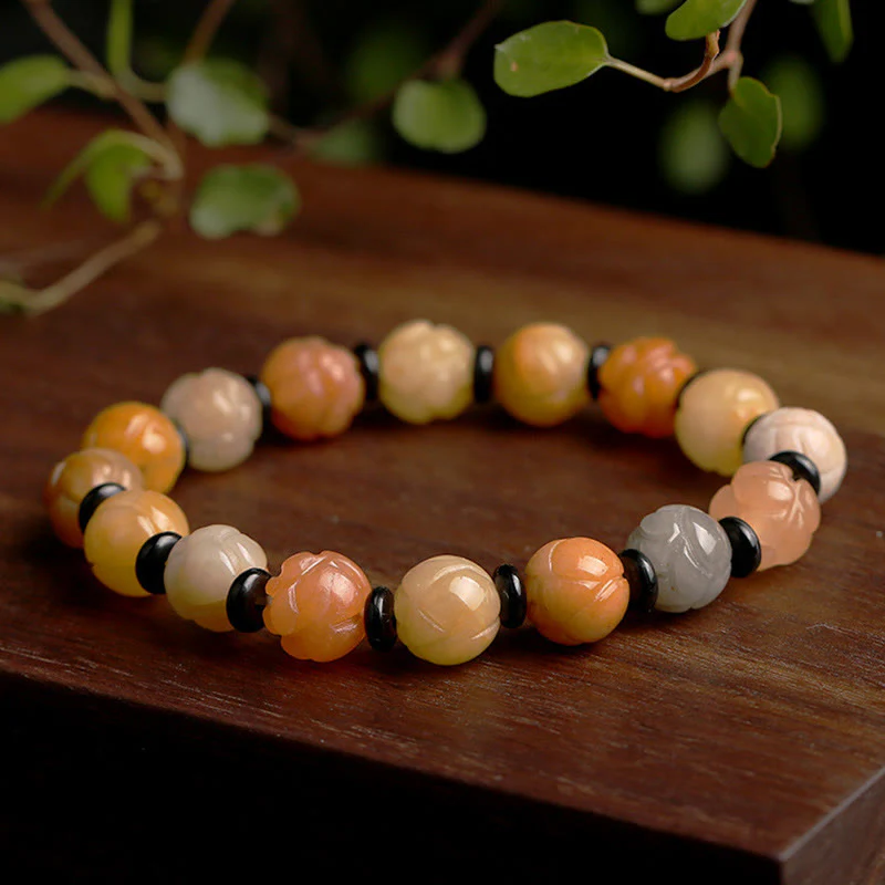 Buddha Stones Golden Silk Jade Lotus Wealth Luck Bracelet