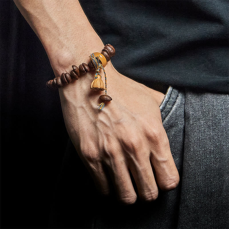 Buddha Stones Natural Lotus Seedpod Coffee Beans Wenge Wood Bodhi Seed Bracelet