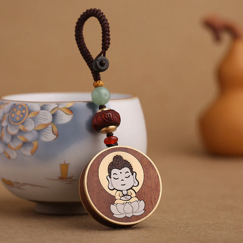 Buddha Stones Ebony Wood Rosewood Buddha Avalokitesvara Om Mani Padme Hum Balance Car Key Chain Decoration
