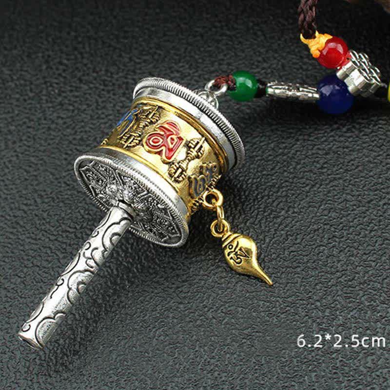 Buddha Stones Tibet Om Mani Padme Hum Prayer Wheel Tassel Bag Car Hanging Decoration